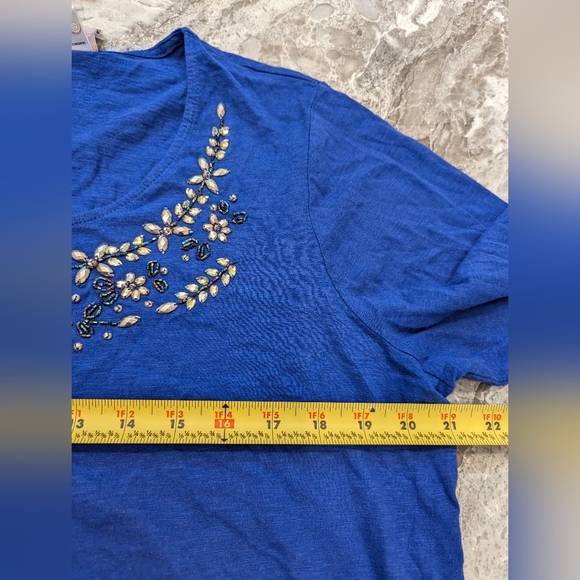 NWT Chico's blue Victoria beading top pullover shirt rhinestone office size 3/XL - Picture 9 of 9
